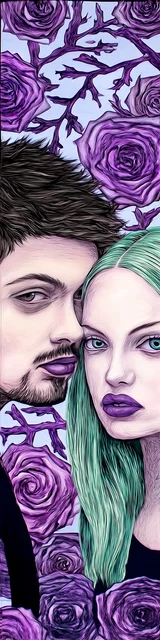 Free dark romance bookmark featuring purple roses with green accents